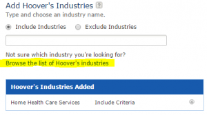 browse a list of hoovers industries