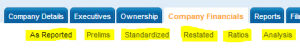 image of options under Company Financials tab